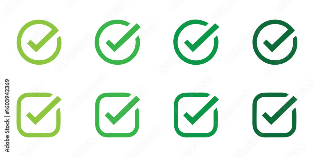 Green Checkmark Icons. Circular and Square Variants for UI, Apps & Branding.