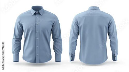 Light blue long sleeve button down shirt front and back views