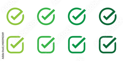 Green Checkmark Icons. Circular and Square Variants for UI, Apps & Branding.