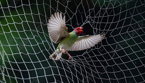 Bird struggling in a wire mesh