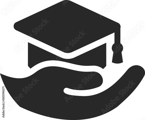 Hand holding graduation cap symbolizing charity support for education, community help, and volunteer giving