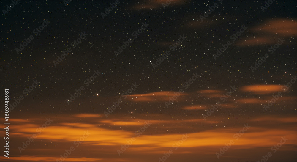Fototapeta premium Starry night sky with orange clouds