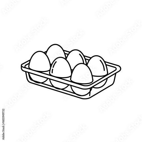 Black and white illustration of eggs placed in a wire egg holder or tray on white background.