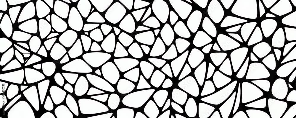 Abstract black and white irregular organic shapes pattern with rounded edges forming seamless mosaic texture creating modern dynamic design