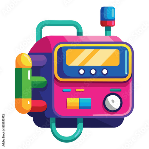 Colorful Vector Illustration of BiPAP Machine with Mask and Tubing on White Background