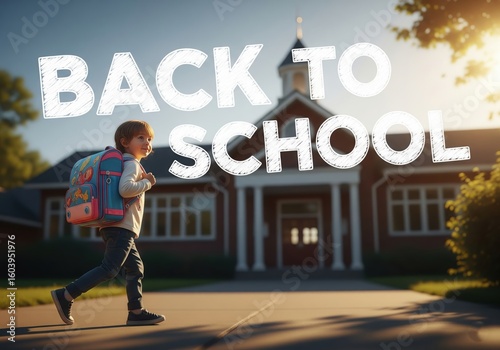 Back to school concept, Teenage boy with school bag going to school. High quality illustration