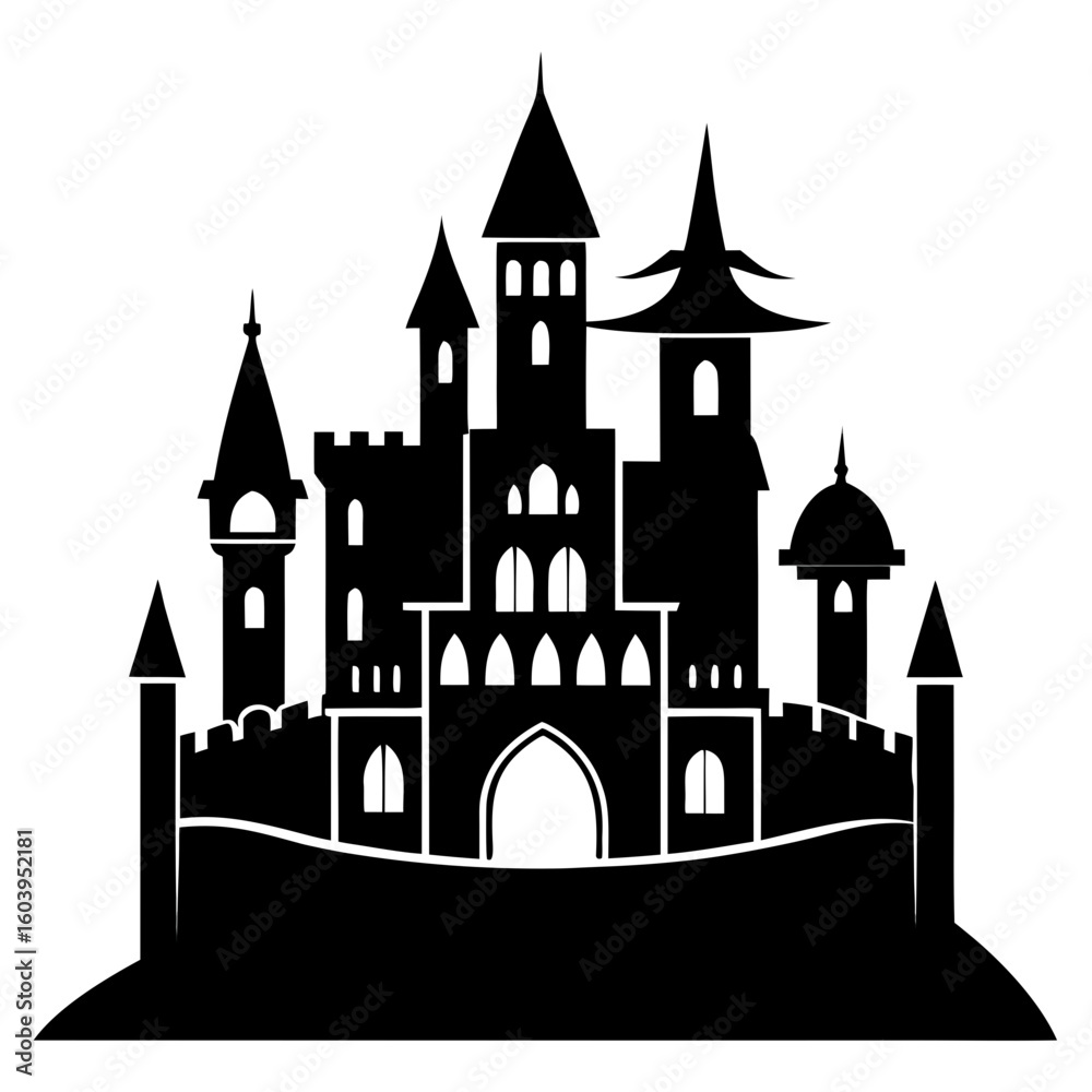 Obraz premium Castle clean black silhouette design white background