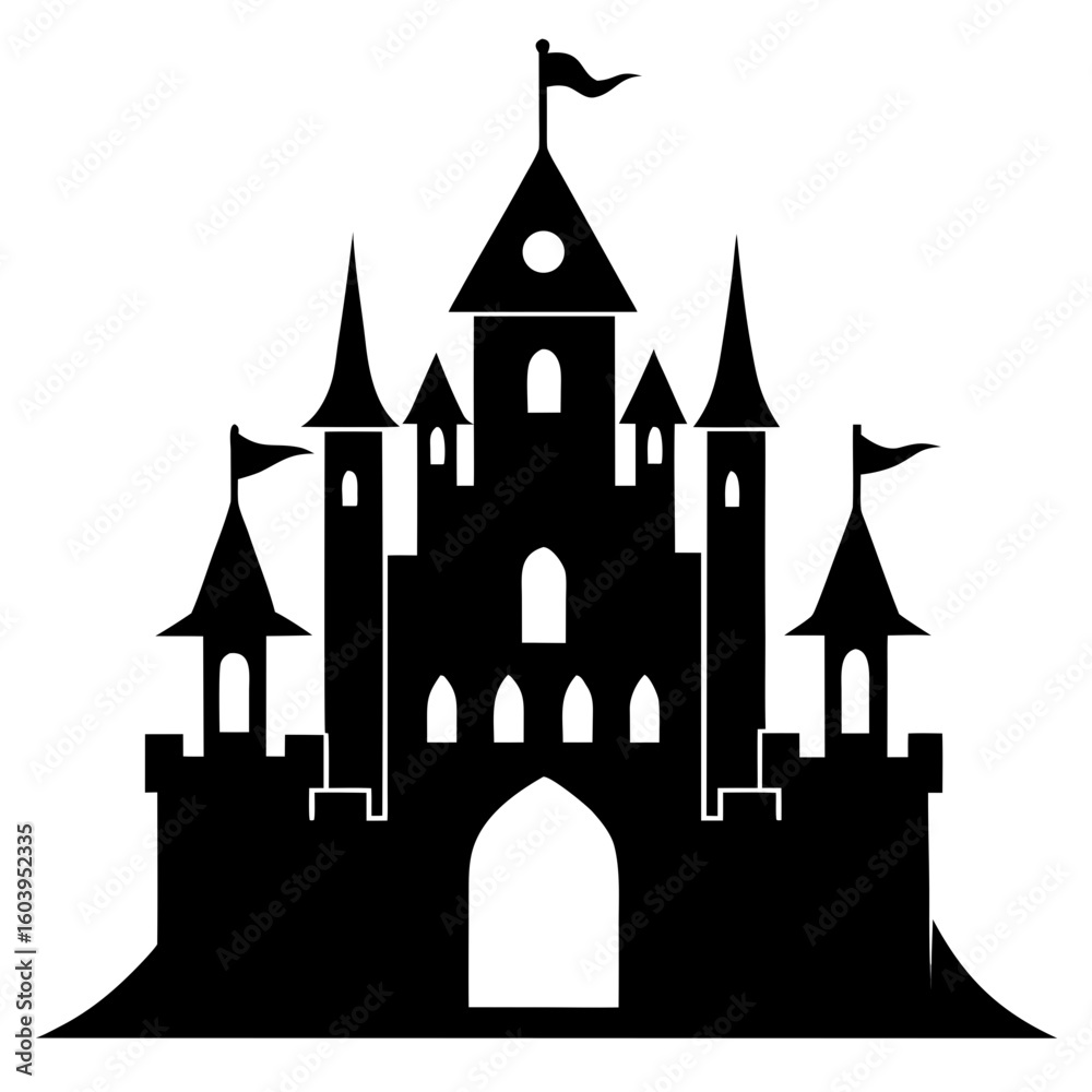 Obraz premium Castle clean black silhouette design white background