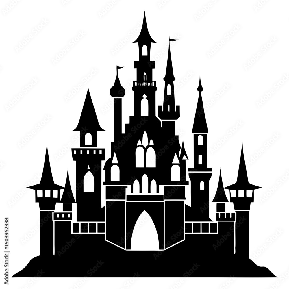 Obraz premium Castle clean black silhouette design white background