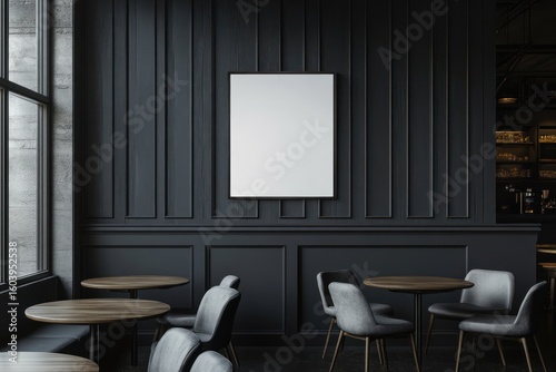 Elegant Restaurant Interior with Blank Frame for Custom Artwork Display