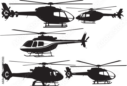 Helicopter Outline Silhouette – Clean Black Vector on White