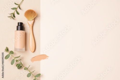 Soft Makeup Flatlay with Foundation and Brush