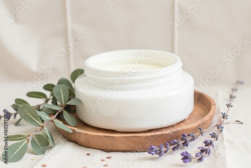 Creamy Skincare Product with Natural Elements Flatlay