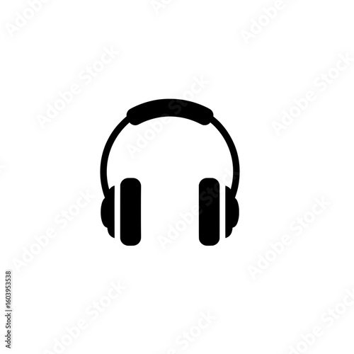 Solid black headphones icon representing audio and music listening device