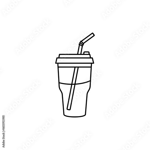 Minimalist cold drink cup with straw icon for beverage and refreshment design