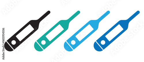 Digital Thermometer Icons. Color Variants in Black, Green, and Blue Designs.