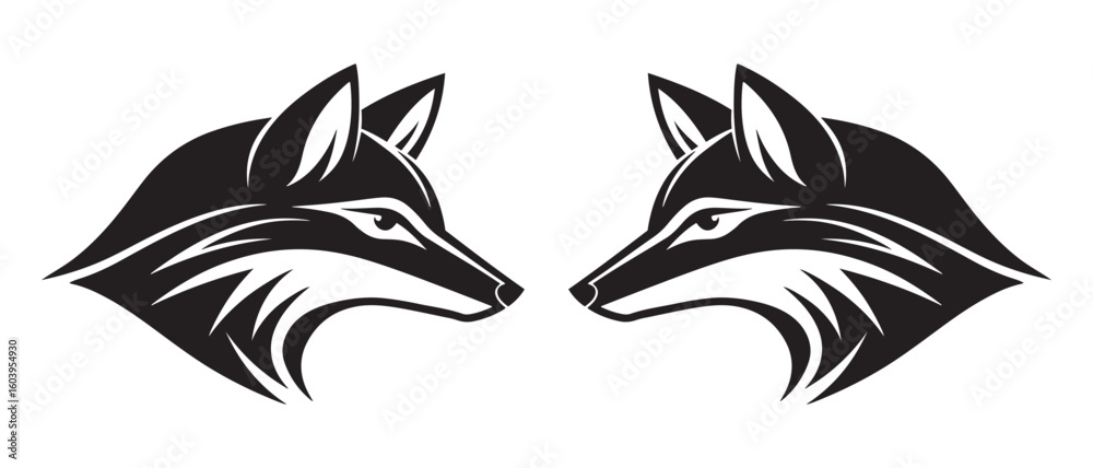 Fototapeta premium Symmetrical Fox Head Logo Design. Bold Black and White Animal Icons with Modern Geometric Flair.