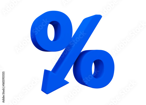 3d low price icon. Blue percent with arrow down. Crisis concept sign. Stock vector illustration on isolated background.