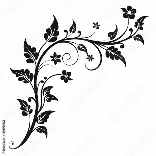Corner Floral Vines vector clean black silhouette design white background