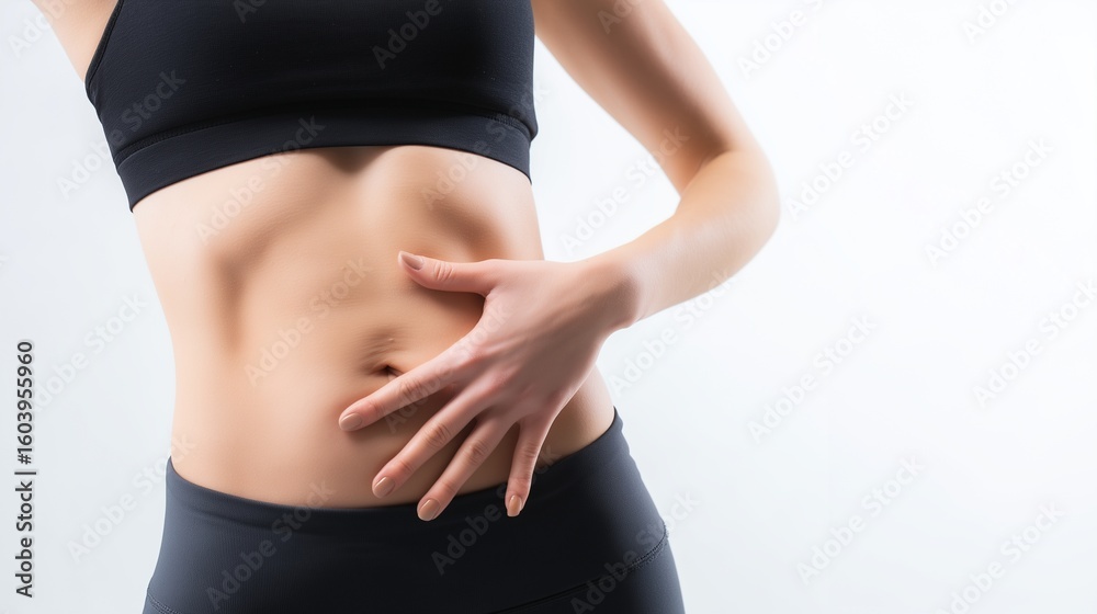 Fototapeta premium Fit woman in sports bra showing a toned stomach