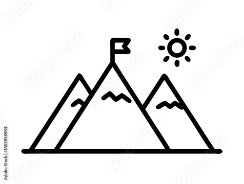 black mountains with flag and sun clip art preview
