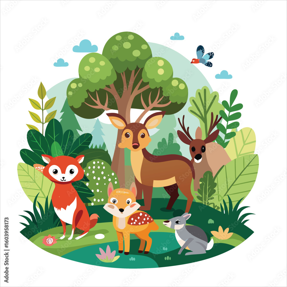 Obraz premium Woodland Animal Scene Vector Art