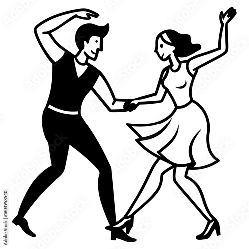 black and white dancing couple clip art preview