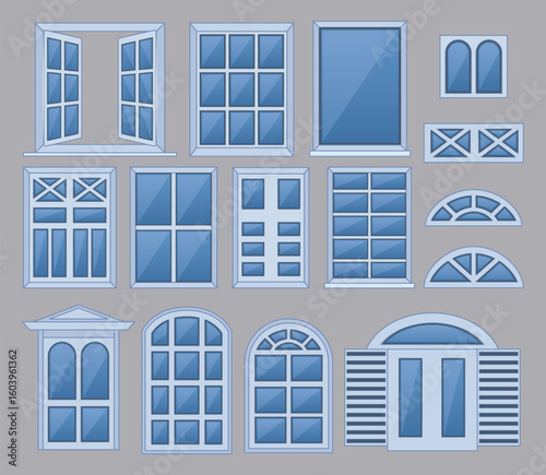 Decorative home window icons flat vector pack