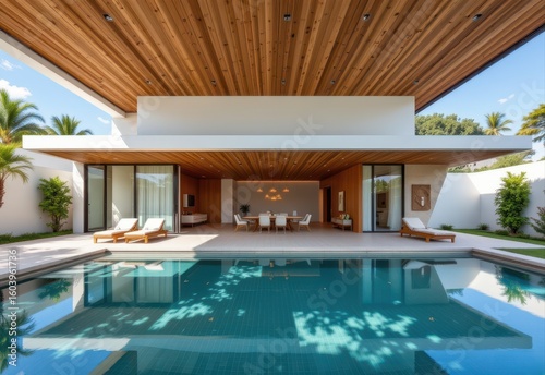 Wallpaper Mural open concept villa with pool extending from living area seamless indoor outdoor transition and natural materials Torontodigital.ca