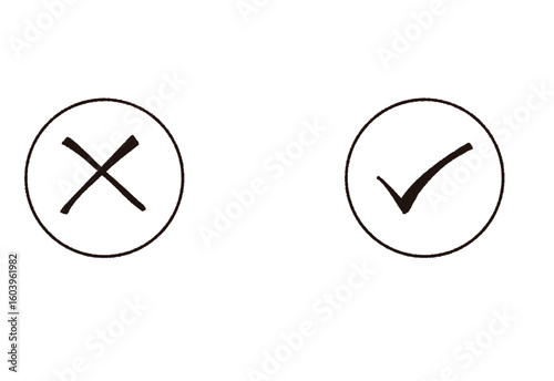 Checkmark and Cross in Circles, Approval and Rejection Symbols on transparent background