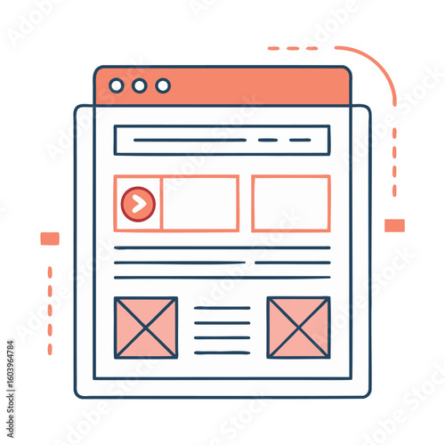 Digital user interface design mockup of a webpage layout with content placeholders isolated on white background