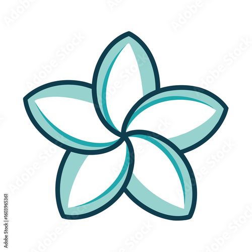 Plumeria Flower Vector Illustration with Teal Outline and Light Fill