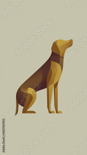 Stylized dog sitting patiently, looking upwards with a warm color palette.