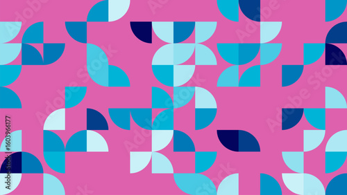 This vibrant abstract pattern features a mix of blue and pink geometric shapes, ideal for modern design projects, backgrounds, or creative graphics.