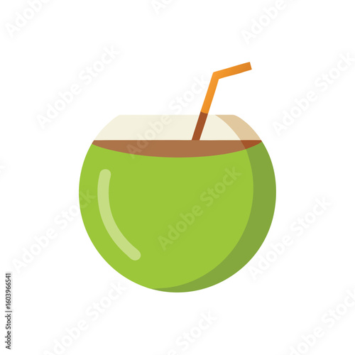 Fresh Green Coconut Drink with Straw Isolated on White Background