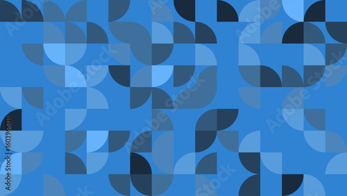 This image features an abstract geometric pattern with various shades of blue, combining curved and angular shapes to create a modern and stylish design suitable for backgrounds and wallpapers.