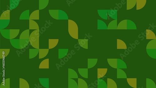 This abstract design features green geometric shapes and smooth curves, creating a harmonious and modern aesthetic. Perfect for nature-inspired themes.