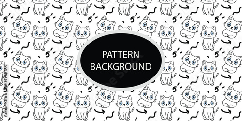 Cute popular cat pattern. Pattern with funny hand drawn cats. Animals vector illustration with adorable kittens. Tillable background for your fabric, textile design, wrapping paper or wallpaper.