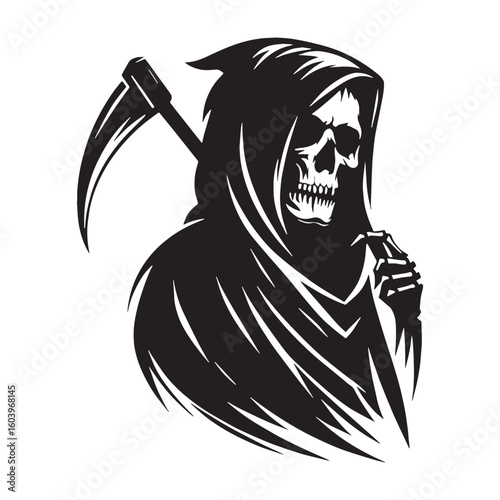 He moves between the veils – Grim Reaper silhouette illustrated in dark Grim Reaper vector – Grim Reaper illustration – Halloween vector

