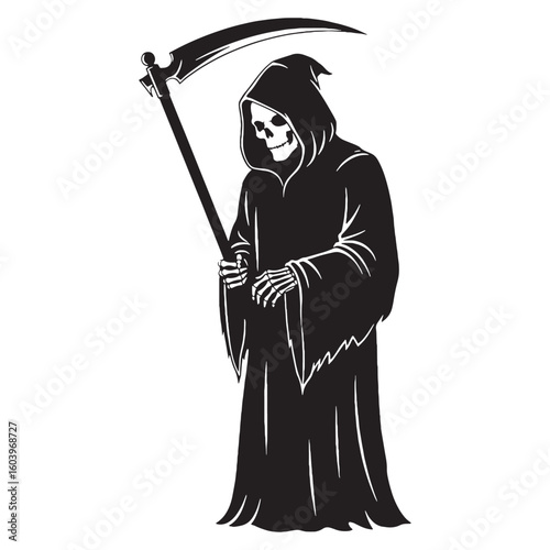 Death's timeless servant – Grim Reaper silhouette shaped with flowing Grim Reaper vector – Grim Reaper illustration – Halloween vector

