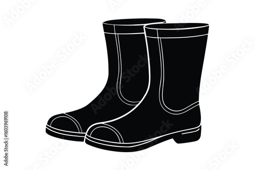Black and White Vector Illustration of Two Rubber Boots