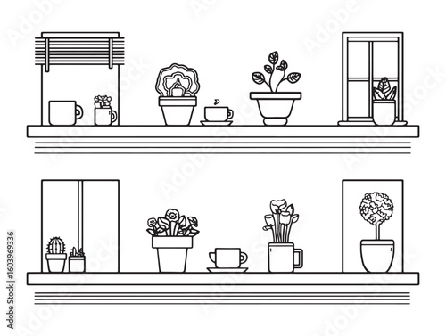 window sill ultra minimalist 2d line art