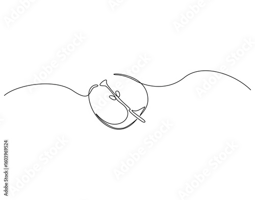 Continuous line drawing of apple slice. Single line illustration of apple fruit. Healty fruit concept. Editable outline