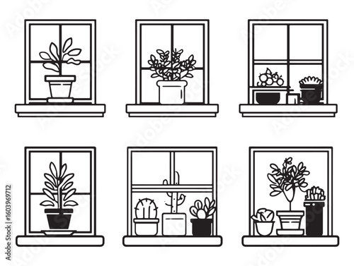 window sill ultra minimalist 2d line art