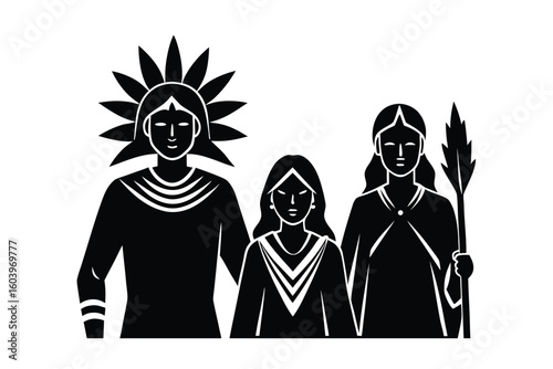 Inca People Illustration in Black and White Style