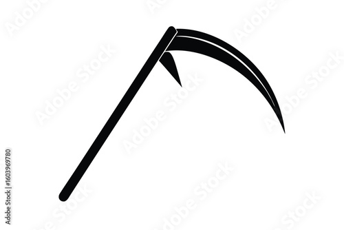 Black Silhouette of a Scythe on White Background for Halloween or Harvest
