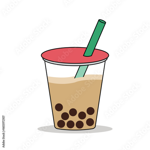 Minimal 2D vector of bubble tea drink with tapioca pearls. Perfect for beverage menus or app icons.