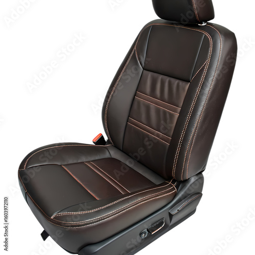 Luxurious Brown Leather Car Seat Cover with Elegant Stitching Detail on transparent background