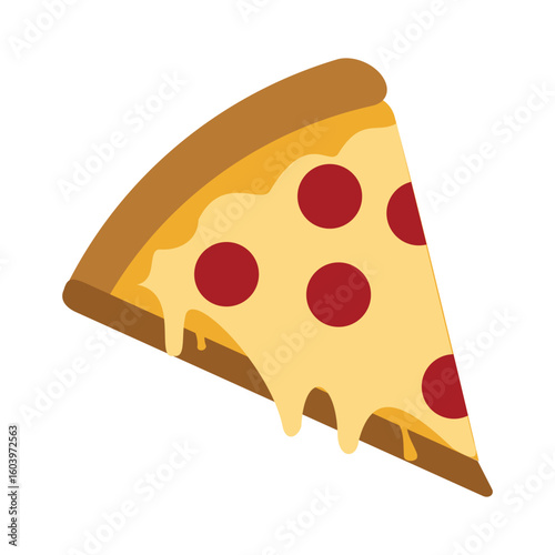 Vector illustration of a pizza slice in flat 2D minimal style. Great for fast food themes or Italian cuisine design.