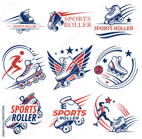 A dynamic and energetic roller sports logo featuring a stylized figure in motion, equipped with inline or quad skates, conveying speed, agility, and balance.